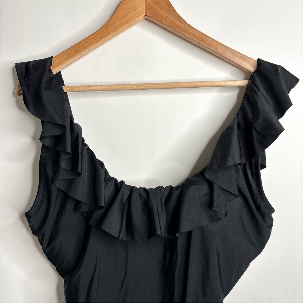 J. Crew Ruffle scoopback one-piece swimsuit Black size 14 - Picture 3 of 9